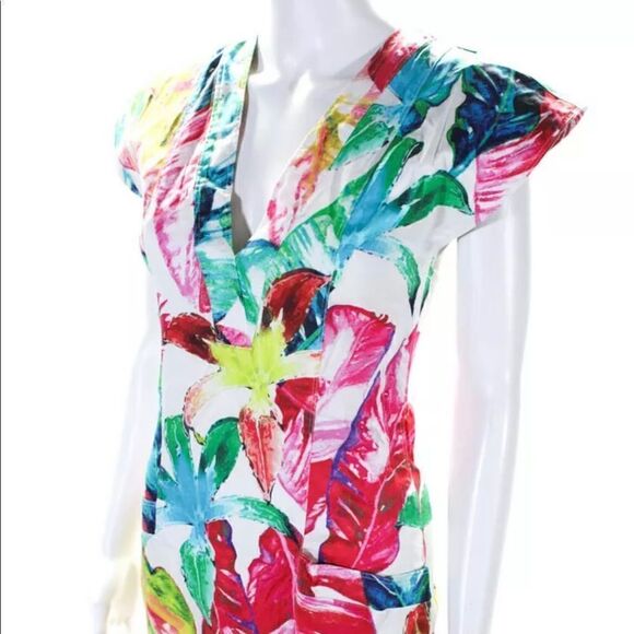 TORN by RONNY KOBO Dina Fierce Jungle Mini Dress White Pink Multicolor - Picture 2 of 6